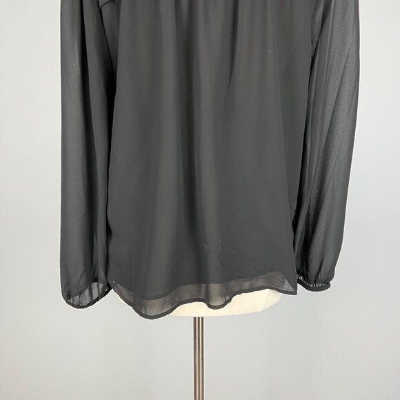 Pleione Womens Tie Neck Long Sheer Sleeve Blouse Black Layered size Large - Picture 9 of 15
